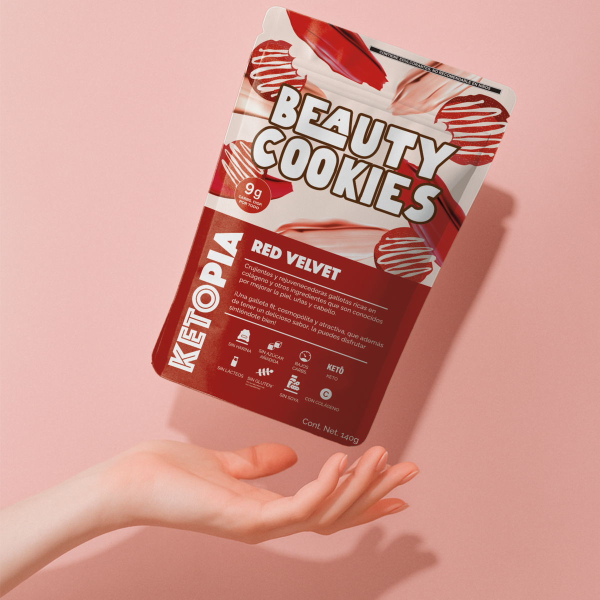 KETOPIA Galletas con Colágeno Keto Red Velvet 140g - Frozen-Boutique