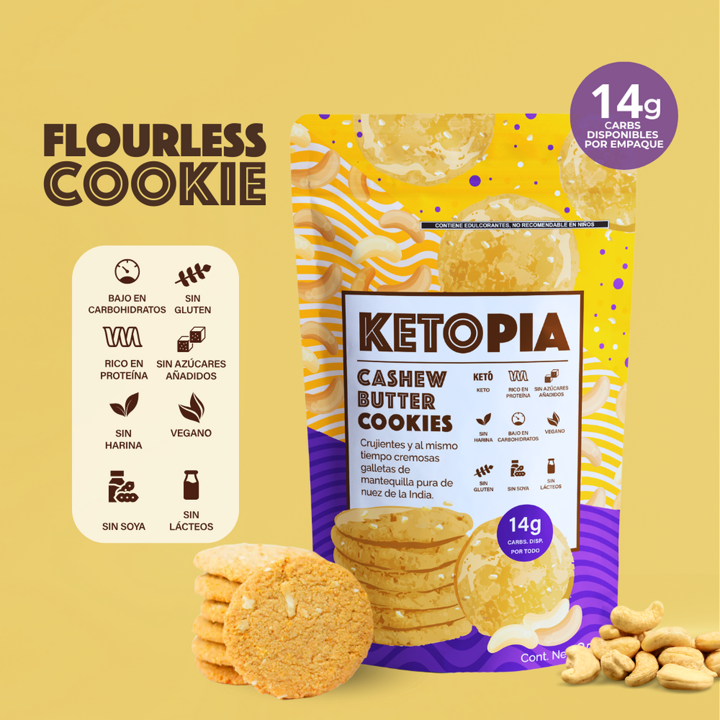 KETOPIA Galletas Sin Azúcar Keto Butter Cashew 85g - Frozen-Boutique