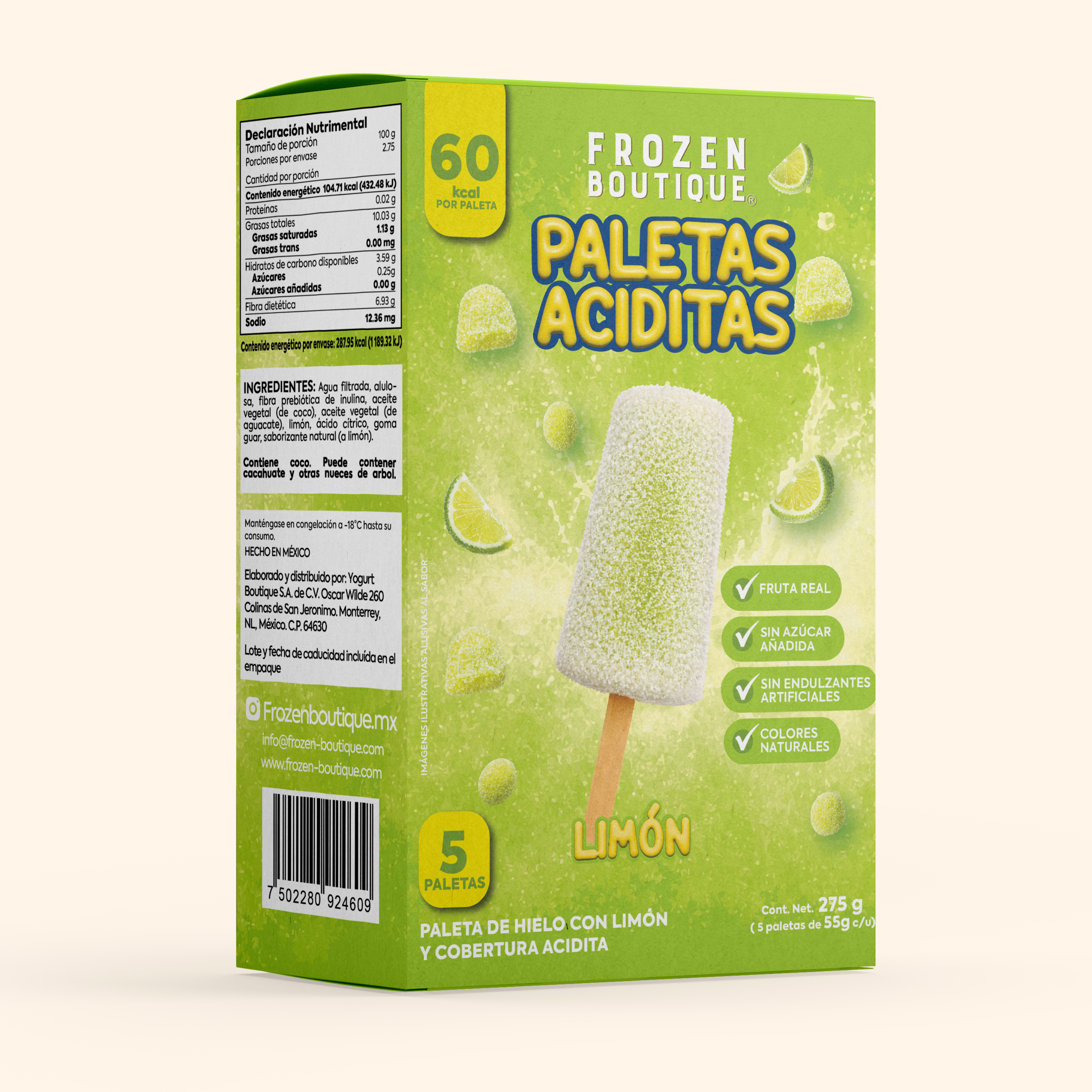 Frozen Boutique Paletas Aciditas Limón  Caja 5 Pack 275 g