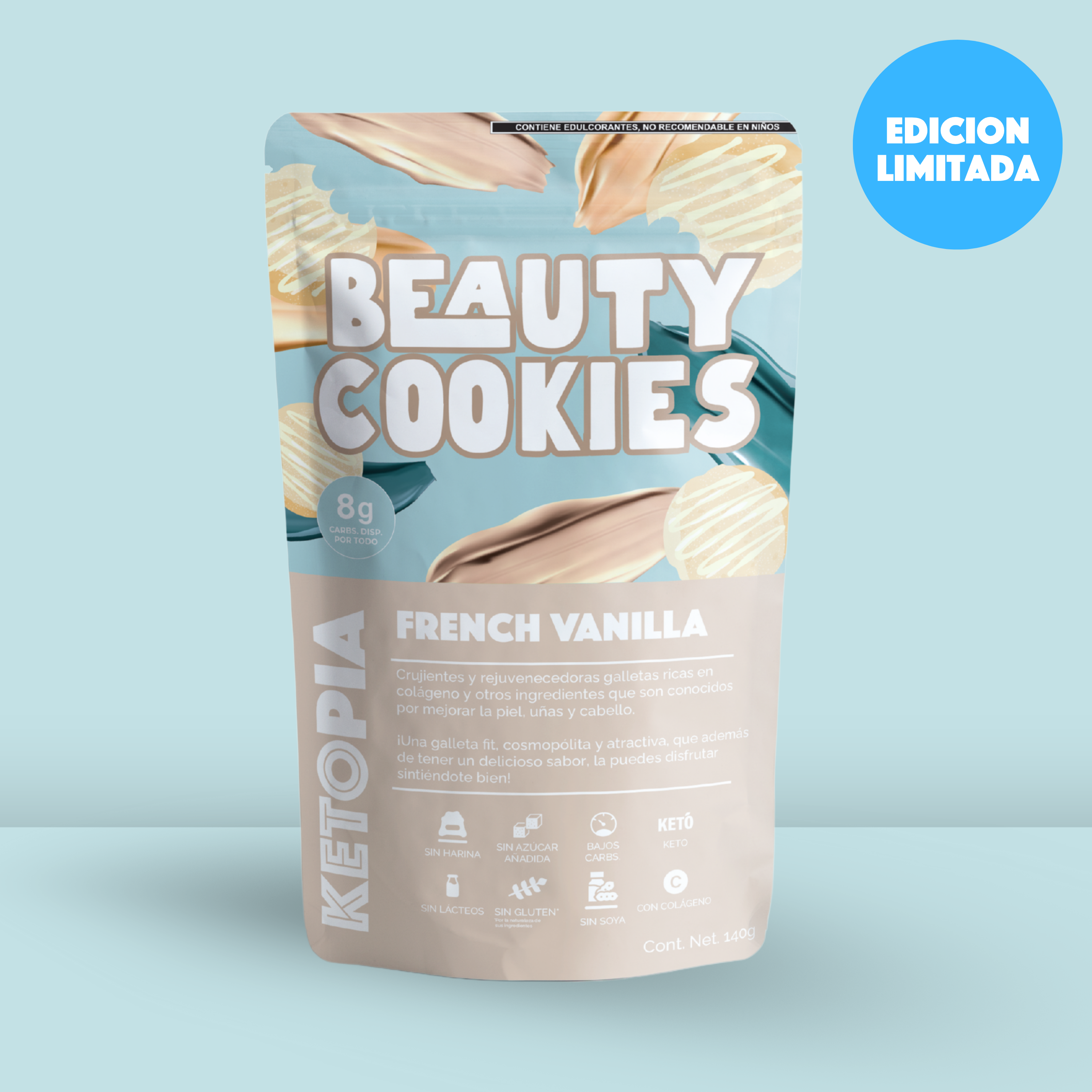 KETOPIA  Galletas con Colágeno Keto French Vanilla 140g - Frozen-Boutique