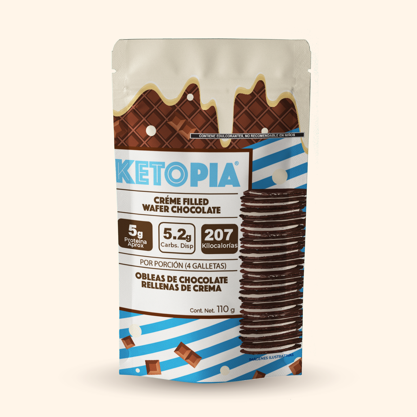 Ketopia Galletas Sin Azúcar Keto Sandwich Chocolate Wafer 110g