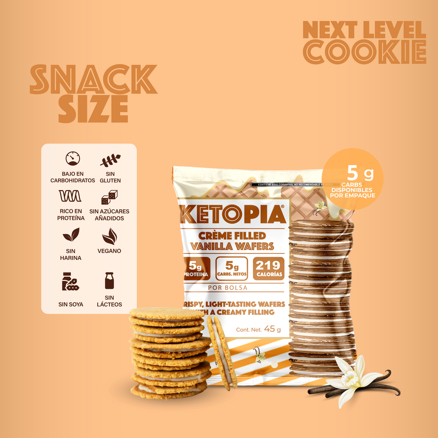 Ketopia Créme Filled Wafer Vanilla  45g