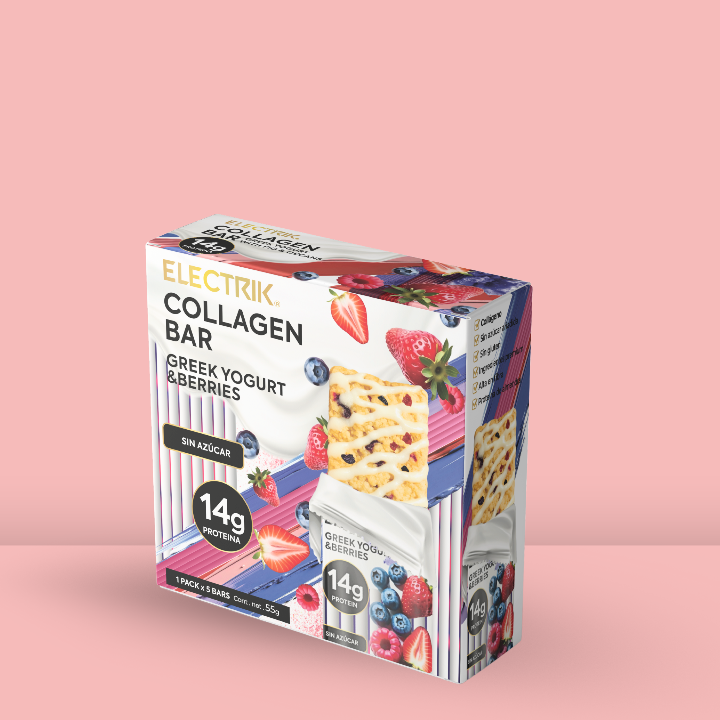 ELECTRIK Barras de Colageno keto Yogurt Griego y Moras 6 pack - Frozen-Boutique