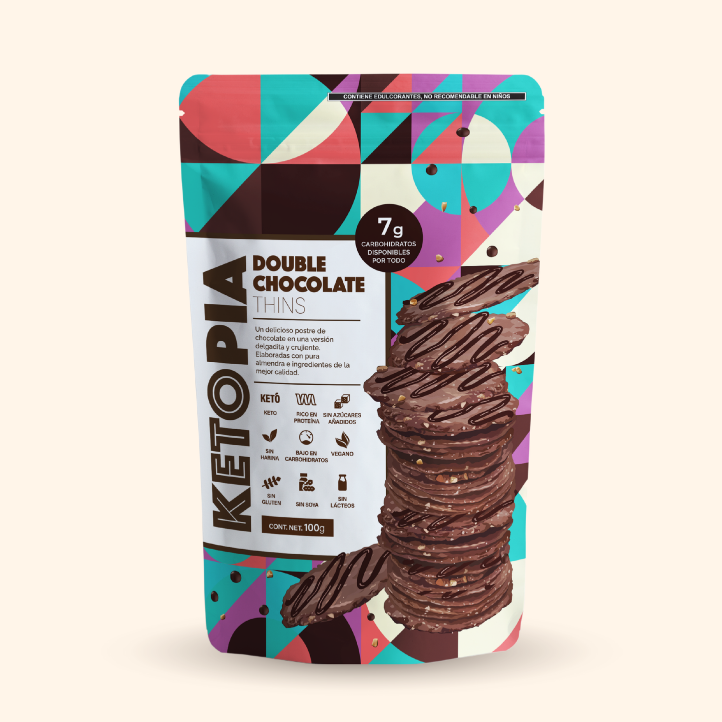 Ketopia Galletas Thins Keto de Almendra Chocolate Doble 100g
