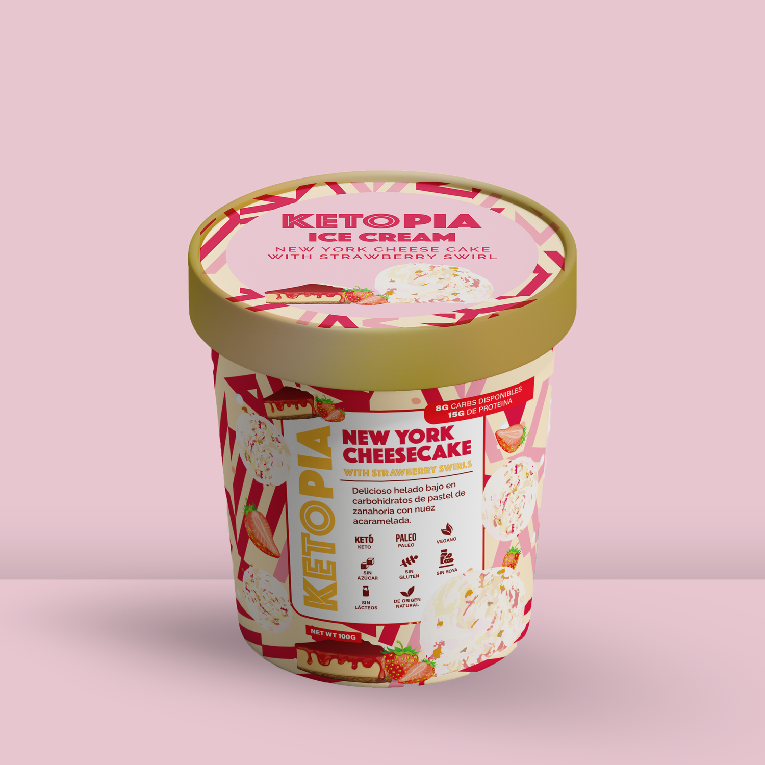 KETOPIA -Helado Sin Azúcar Keto New York Cheesecake con Fresas 370g - Frozen-Boutique