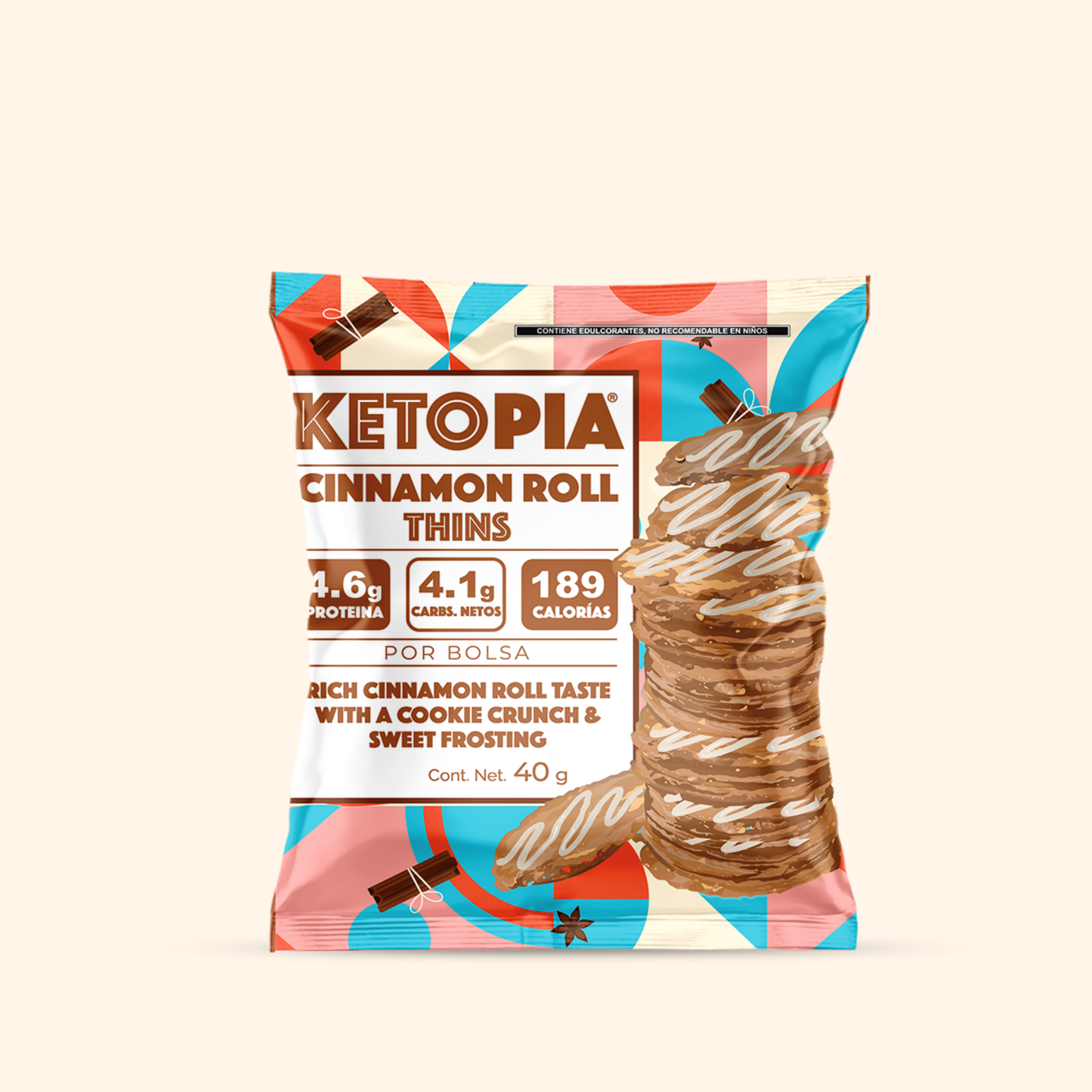 Ketopia Galletas Thins  Snack Pack Cinnamon Roll 40g
