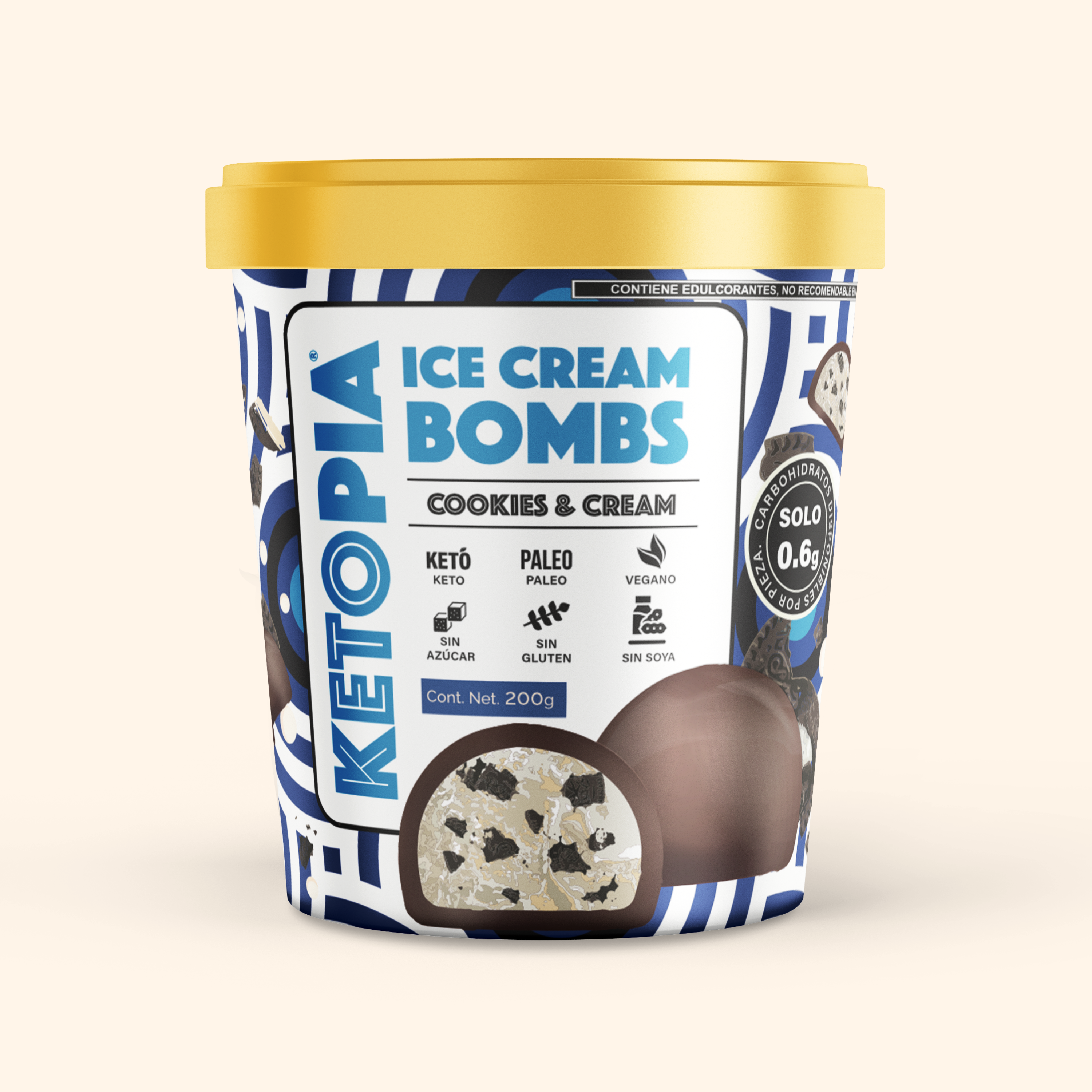 Ketopia  Bombs de Helado Sin Azúcar Keto  Cookies and Cream 195g