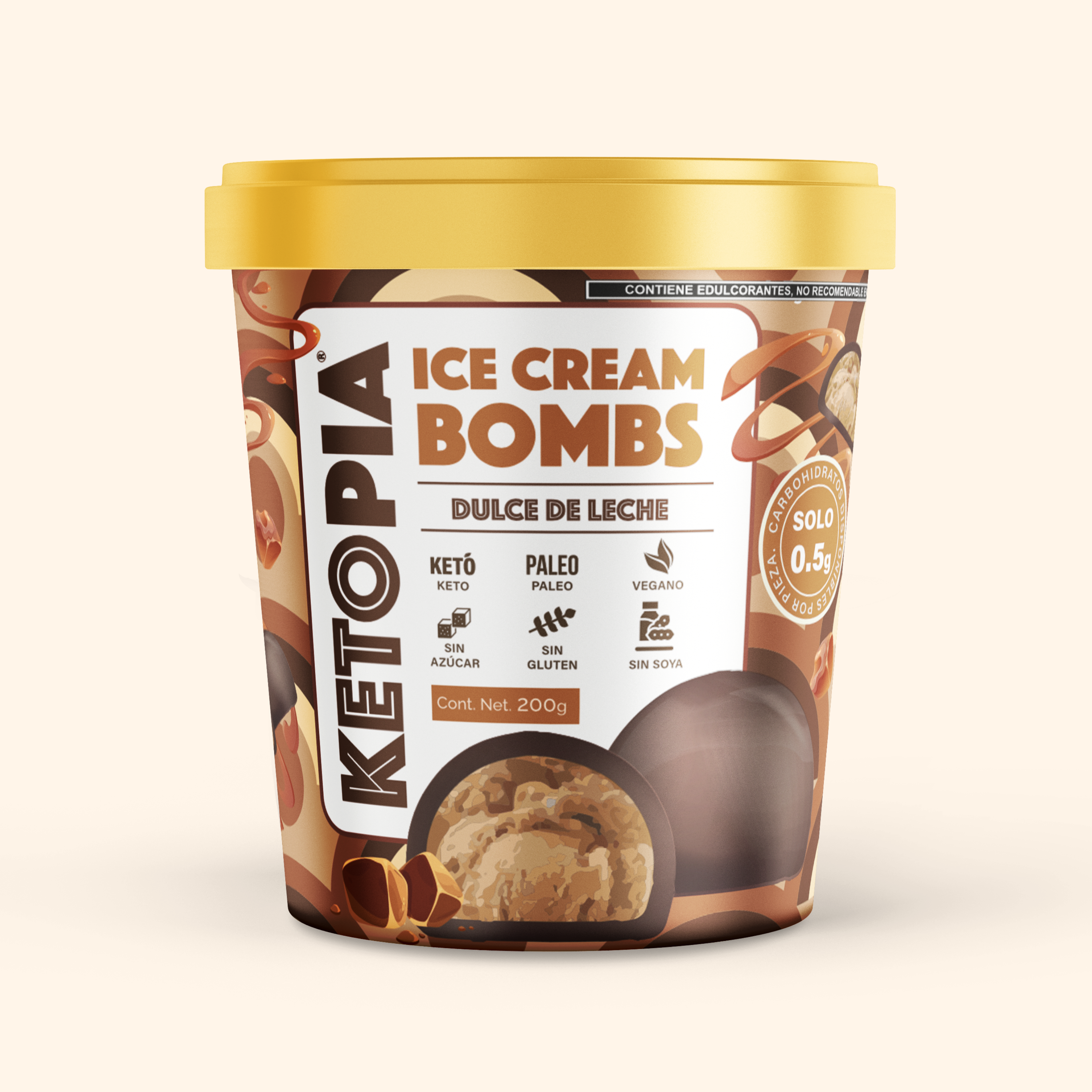 Ketopia Bombs de Helado Sin Azúcar Keto Dulce De Leche  195g