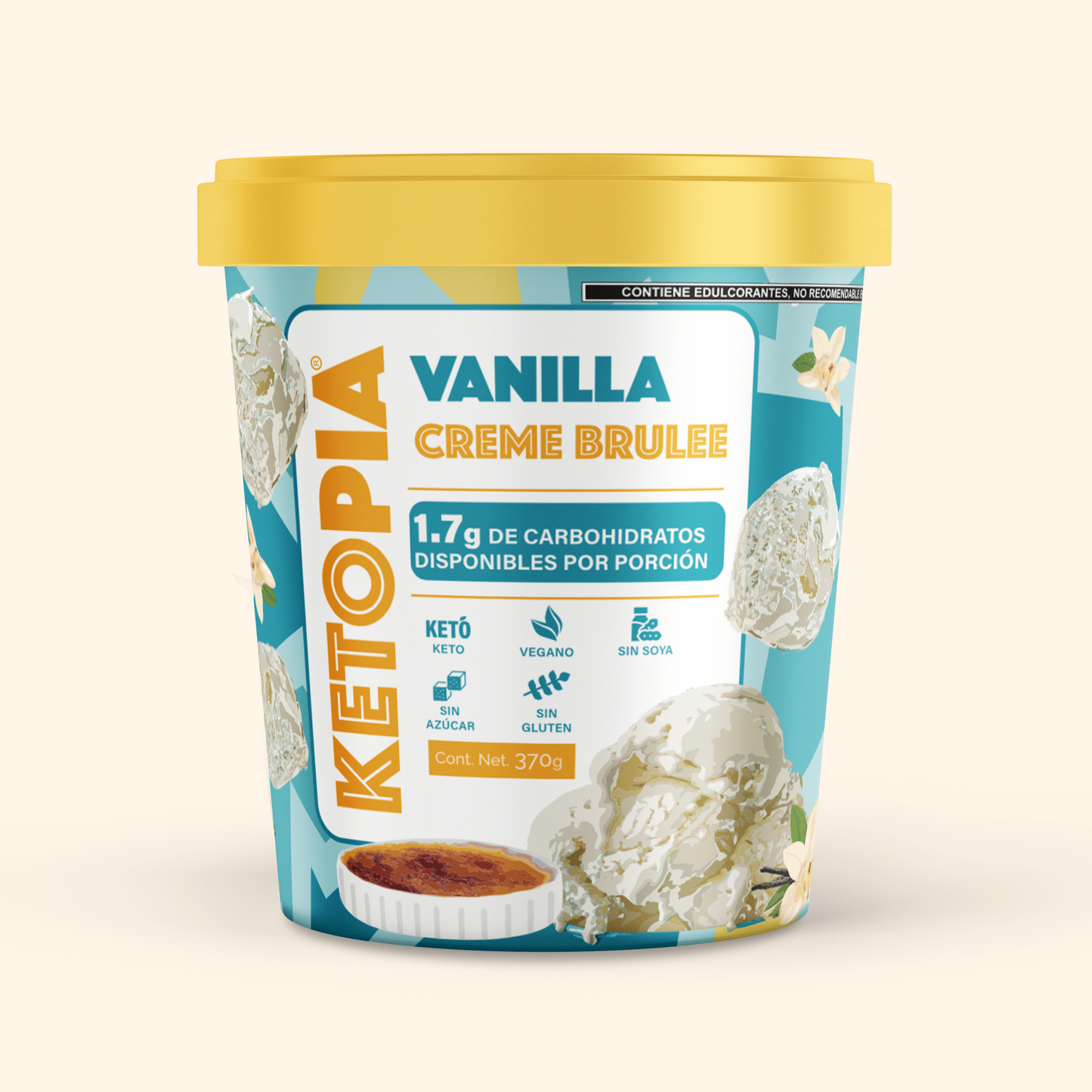 Ketopia Helado Sin Azúcar Keto Artesanal Vanilla Crème Brulee 370g