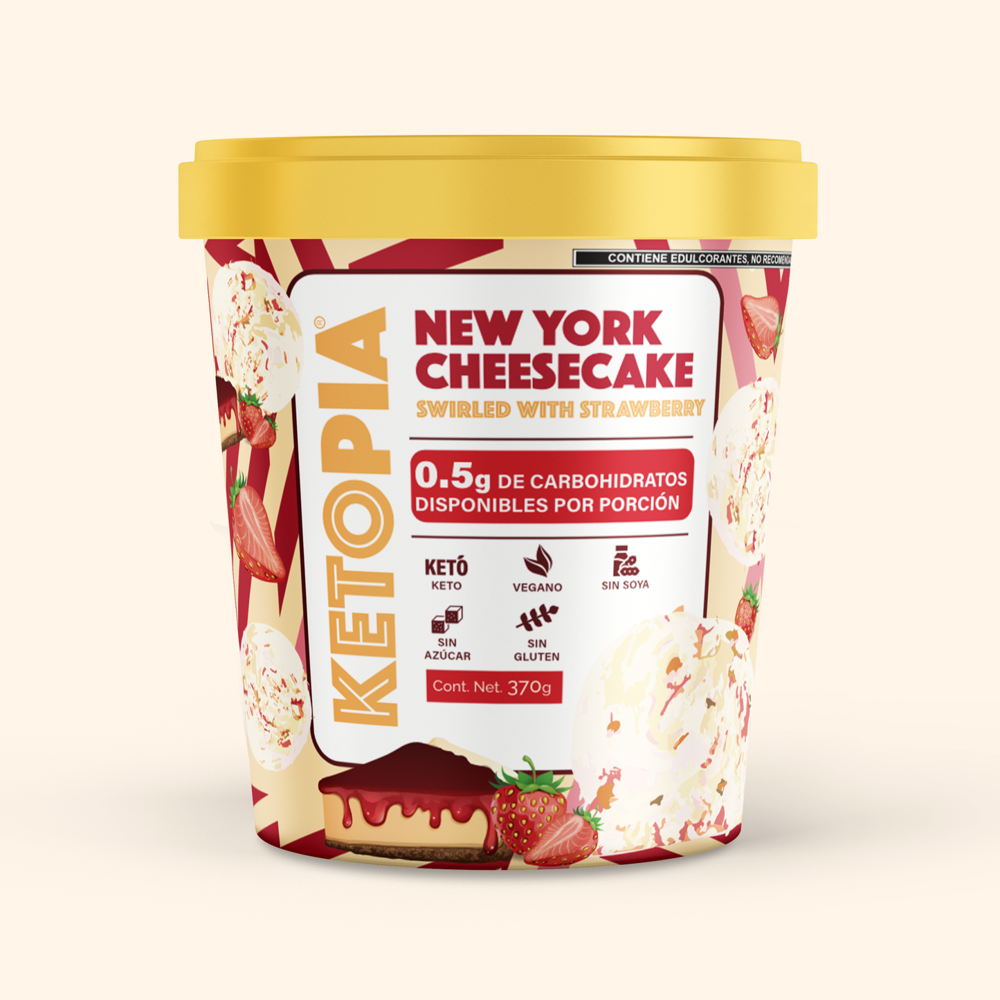 Ketopia Helado Sin Azúcar Keto New York Cheesecake con Fresas 370g