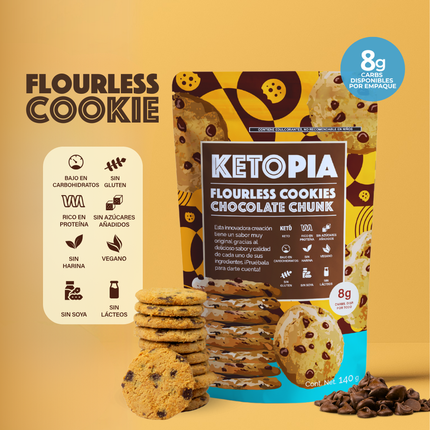 KETOPIA Galletas Sin Harina Keto Chocolate Chip 140g - Frozen-Boutique