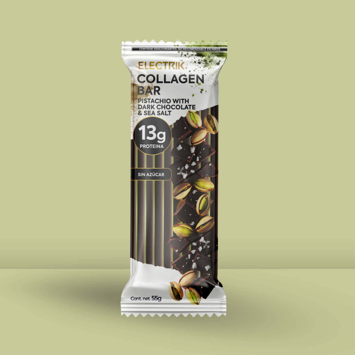 ELECTRIK Barra de Colágeno Chocolate, Pistache y Sal 13g - Frozen-Boutique