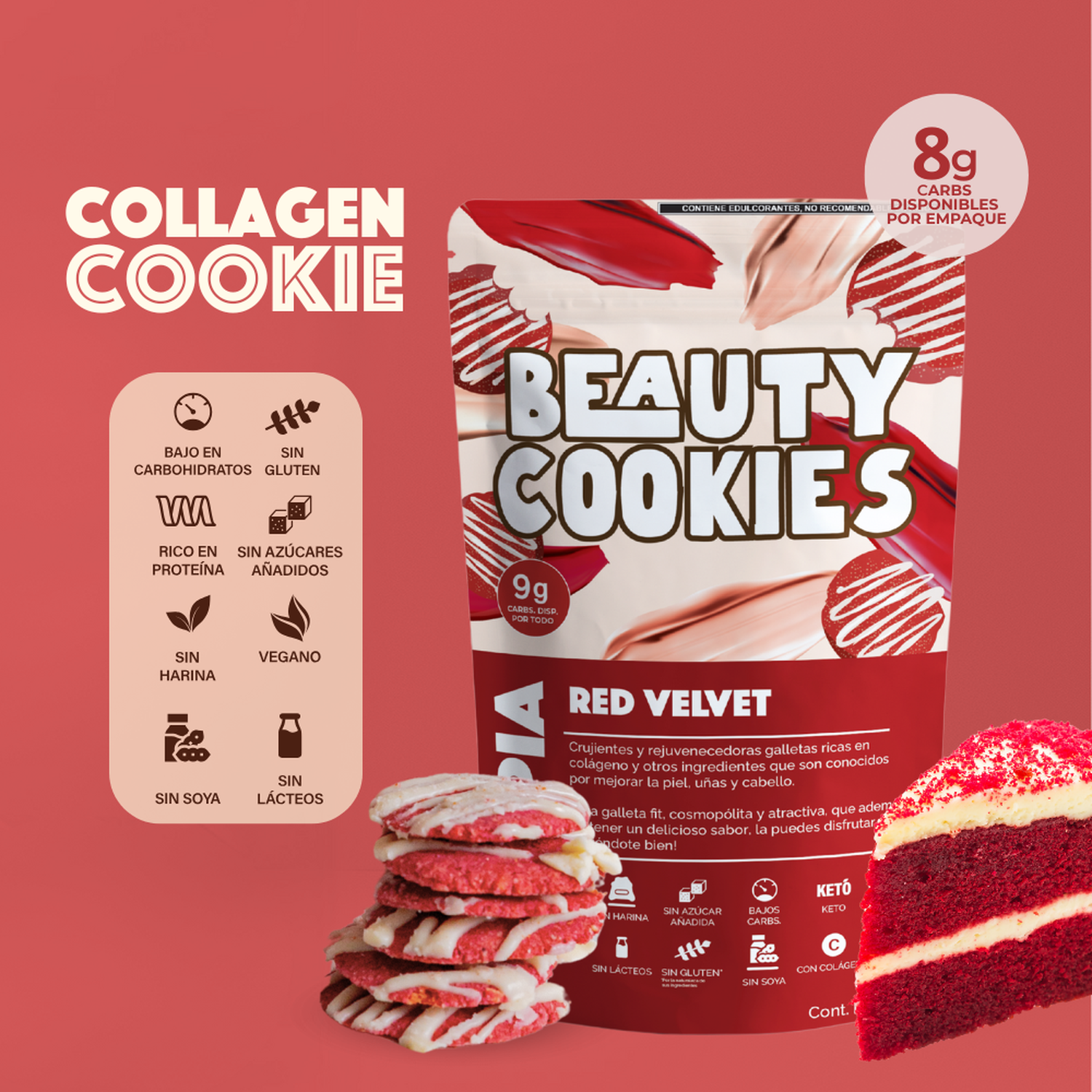 KETOPIA  Galletas con Colágeno Keto Red Velvet 140g - Frozen-Boutique