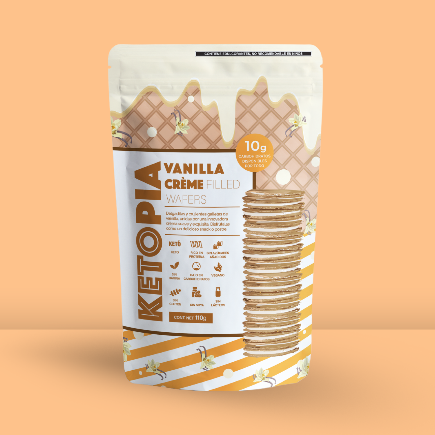 KETOPIA - Galletas Sin Azúcar Keto Sandwich Vanilla Wafers 110g - Frozen-Boutique