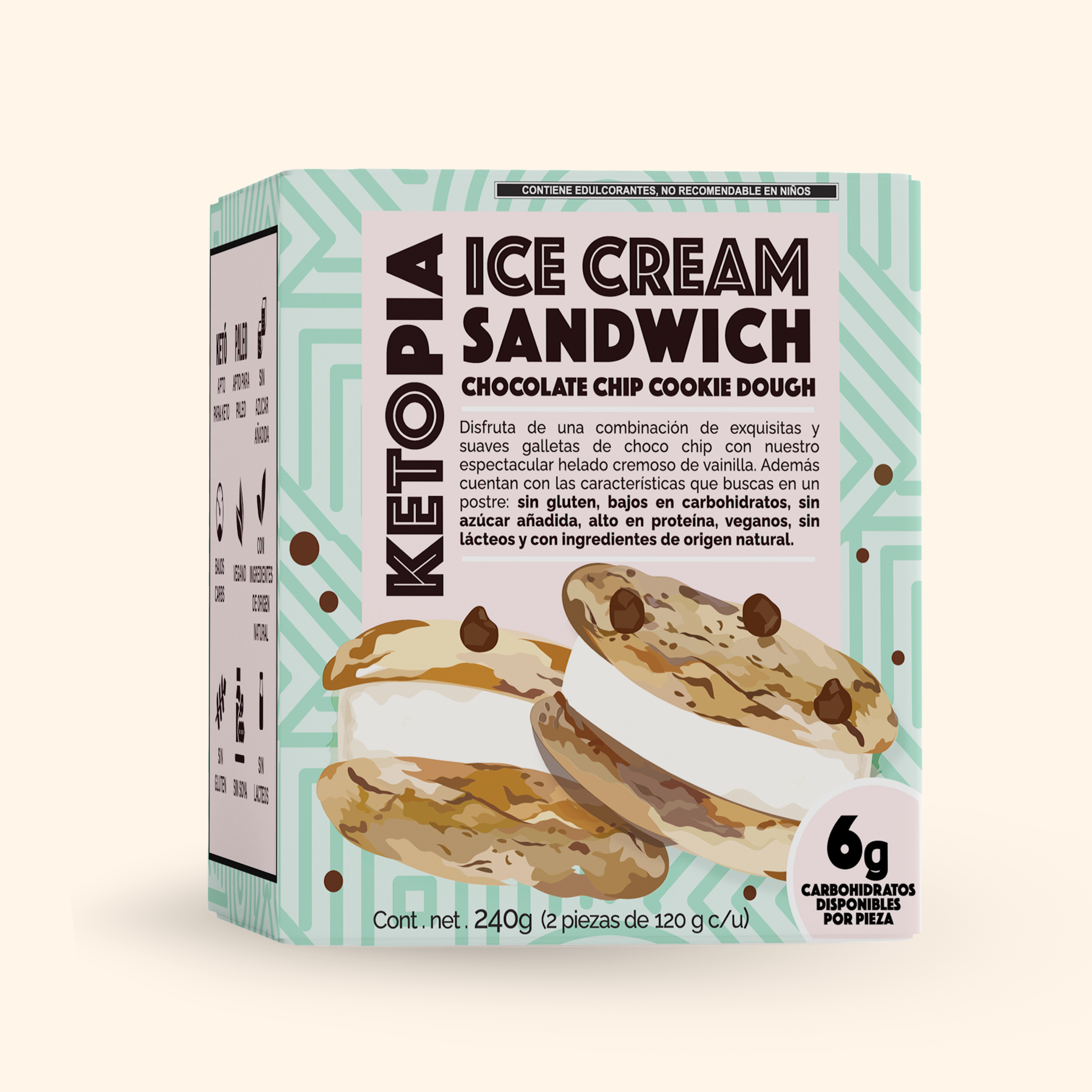 Ketopia  Sandwich de Helado Keto Chocolate Chip Cookie Dough  120g