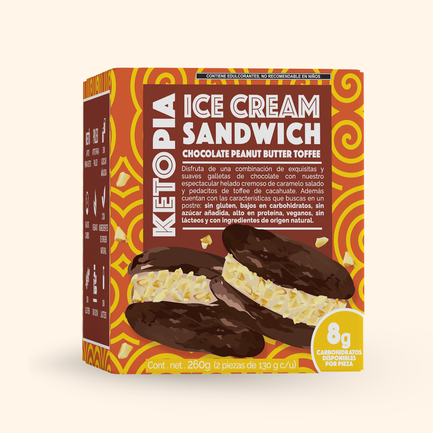Ketopia Sandwich de Helado de keto Chocolate Peanut Butter 260g 2pack