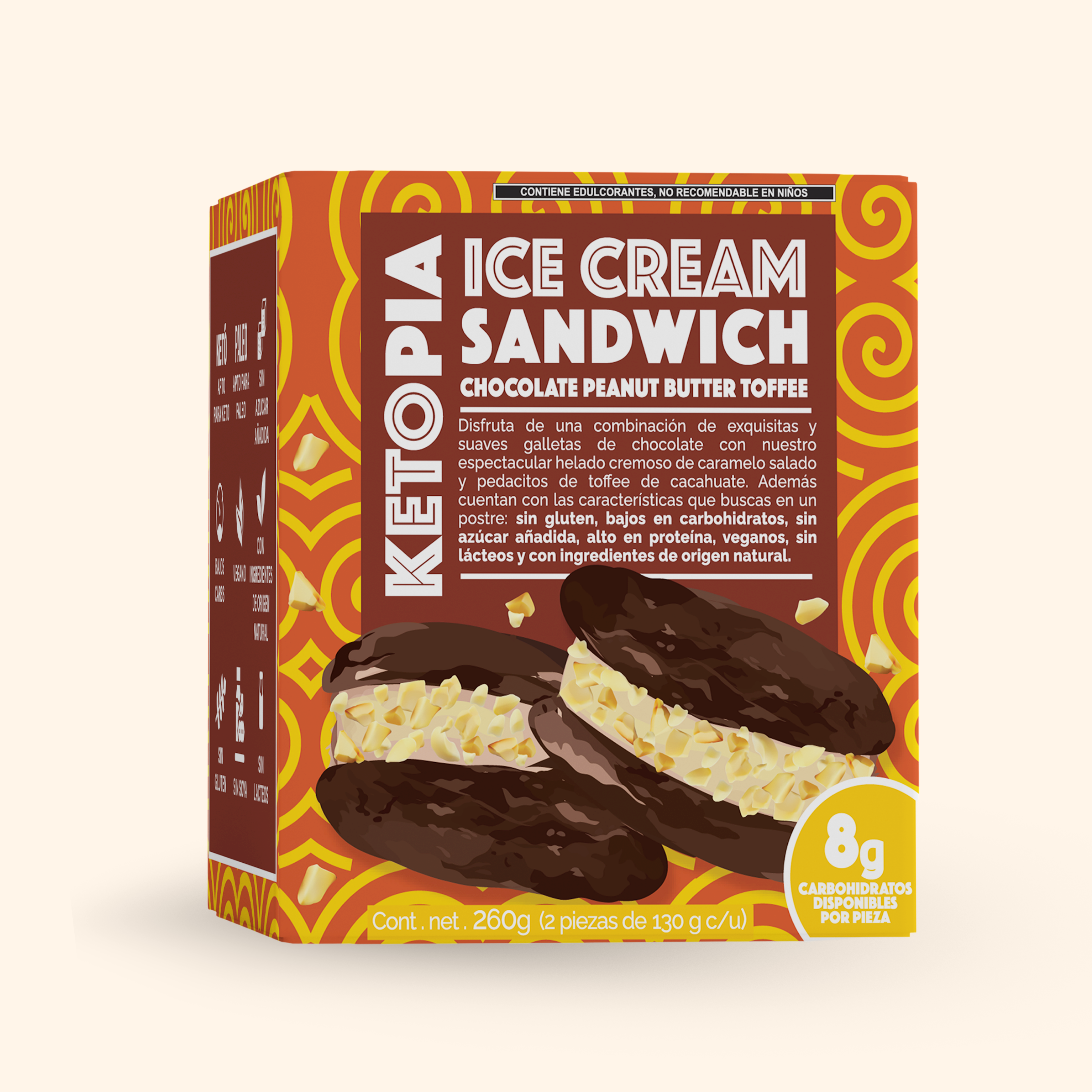 Ketopia Sandwich de Helado de keto Chocolate Peanut Butter 135g