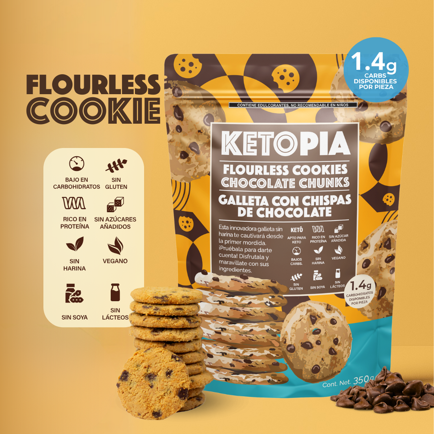 KETOPIA Galletas Sin Harina Keto Chocolate Chunk 350g - Frozen-Boutique