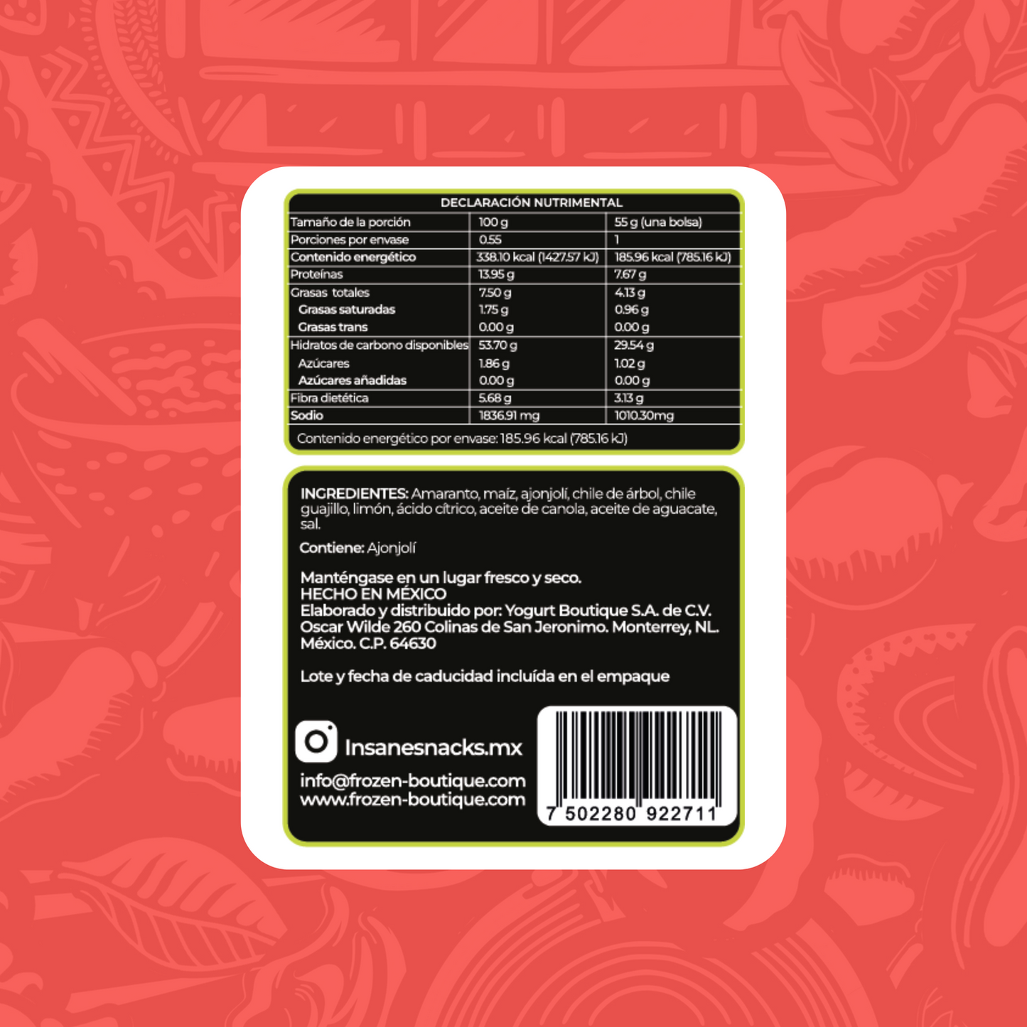 INSANE Churritos de Amaranto Chile Limón  400g - Frozen-Boutique