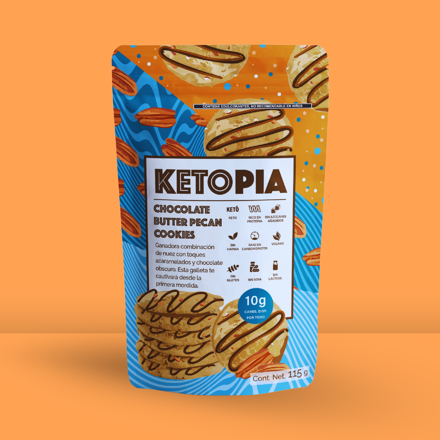 KETOPIA  Galletas Sin Azúcar Keto Chocolate Butter Pecan 115g - Frozen-Boutique