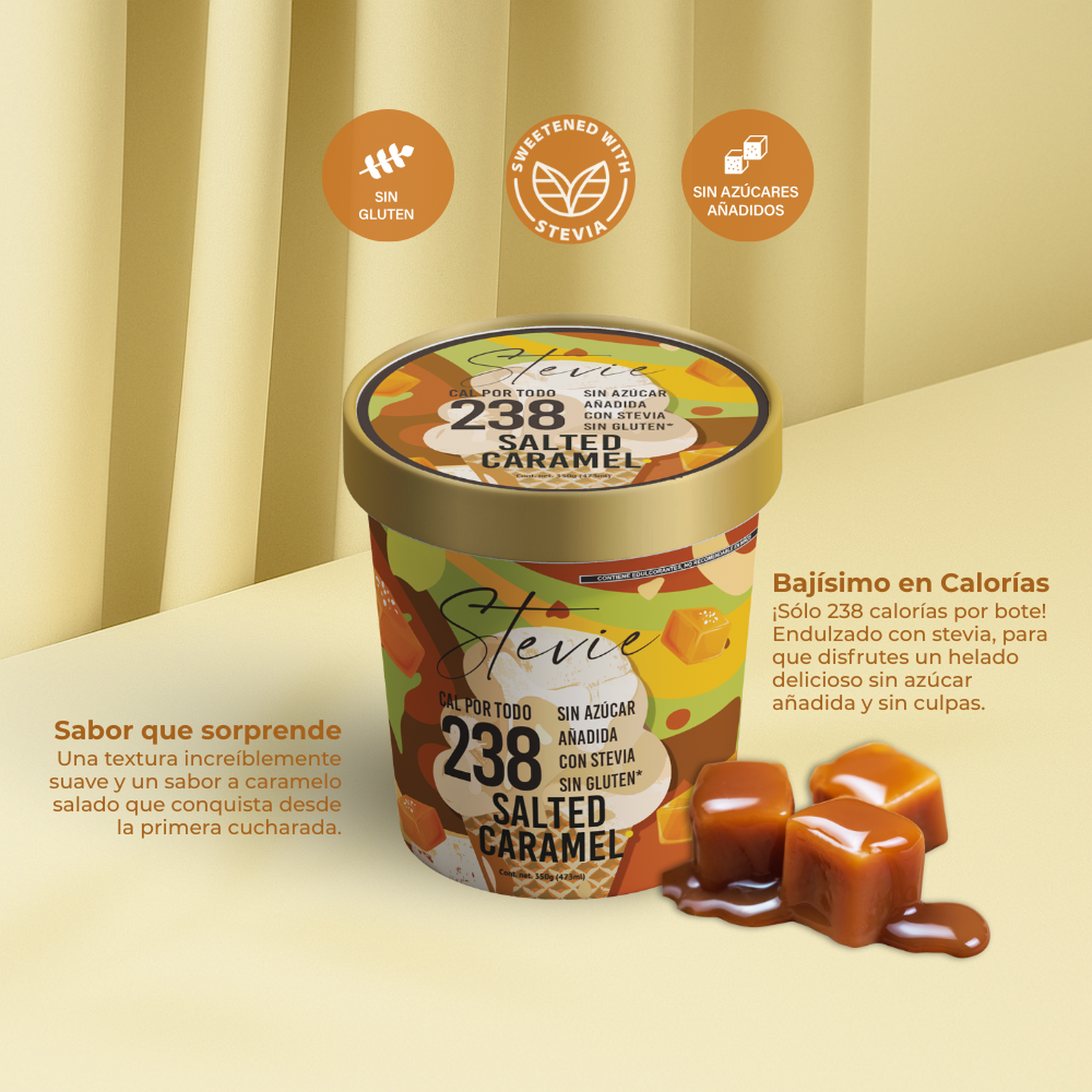 Stevie Helado Sin Azúcar Salted Caramel 350g - Frozen-Boutique