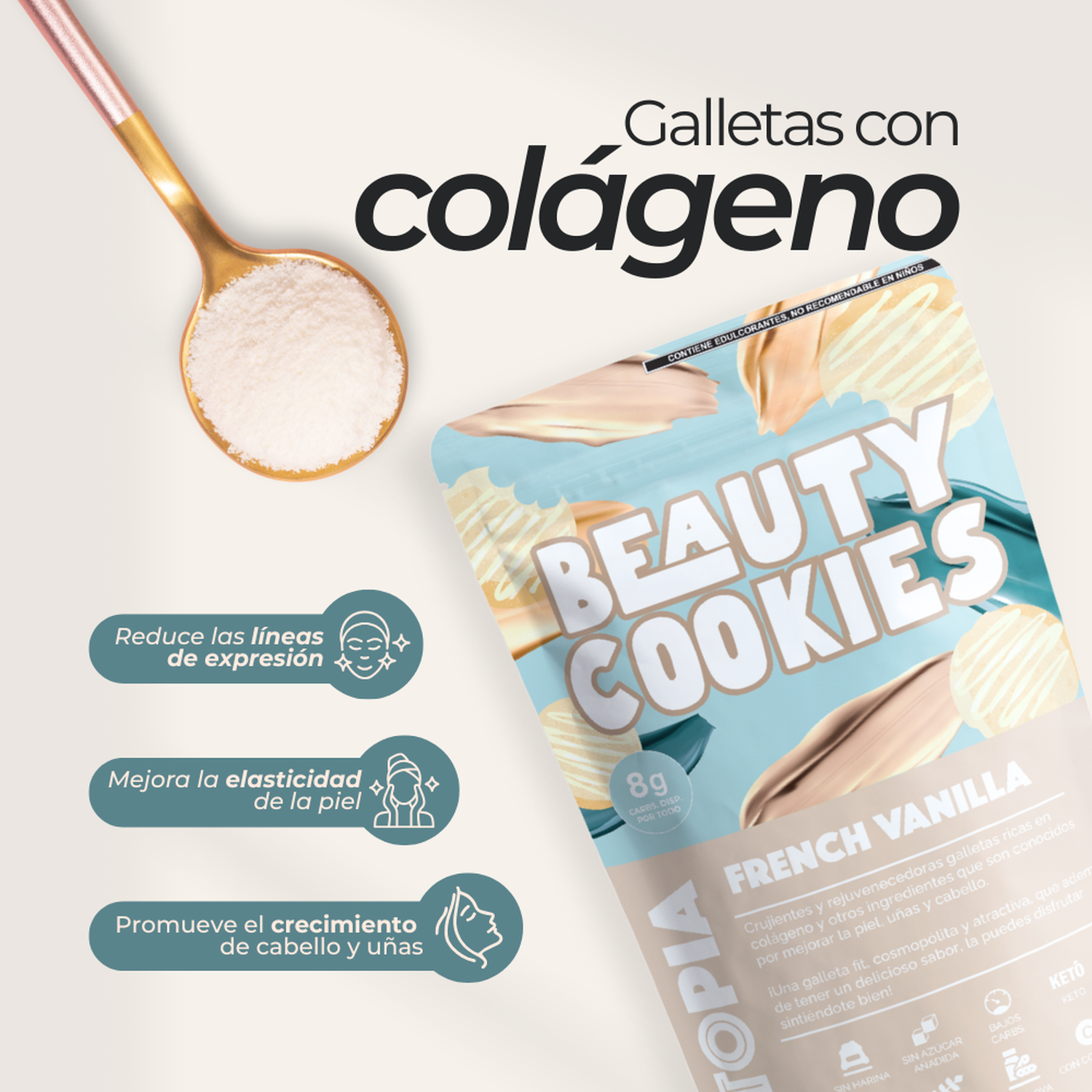 KETOPIA  Galletas con Colágeno Keto French Vanilla 140g - Frozen-Boutique