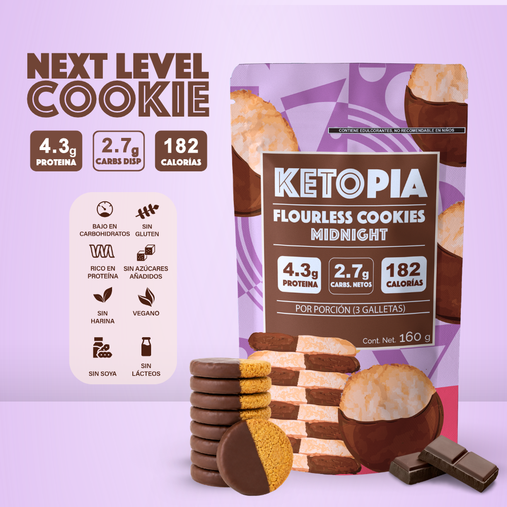Ketopia Galletas Sin Harina Cubierta Chocolate Keto Midnight 160g