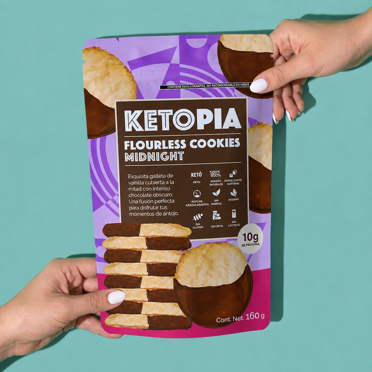 Ketopia Galletas Sin Harina Cubierta Chocolate Keto Midnight 160g
