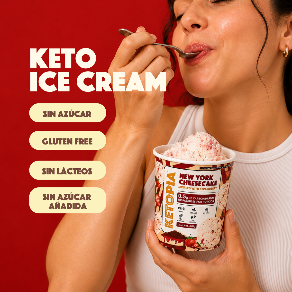 Ketopia Helado Sin Azúcar Keto New York Cheesecake con Fresas 370g