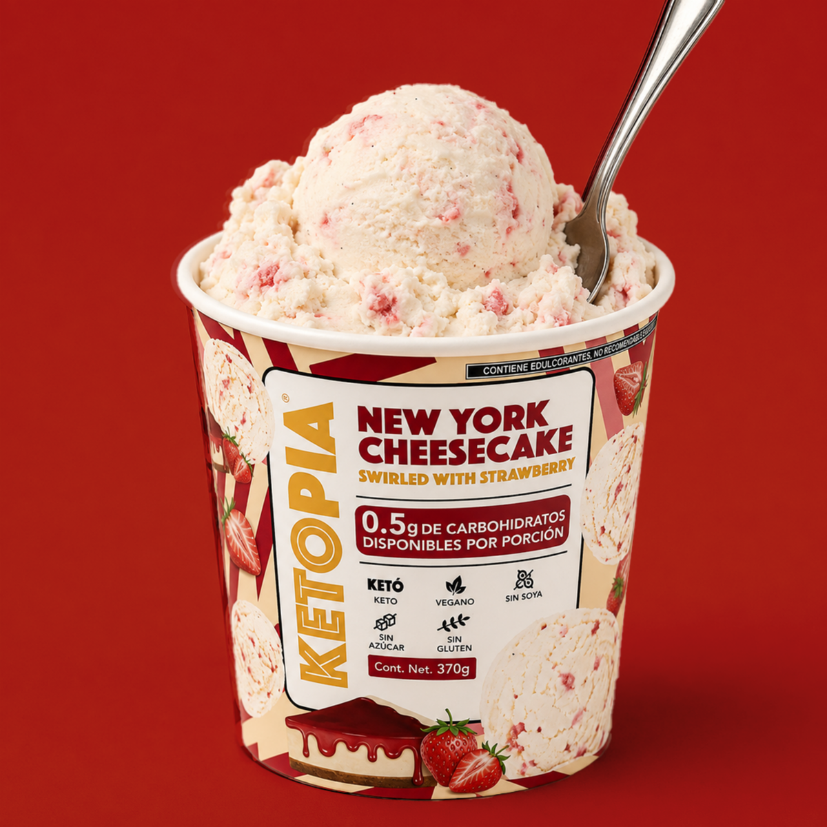 Ketopia Helado Sin Azúcar Keto New York Cheesecake con Fresas 370g