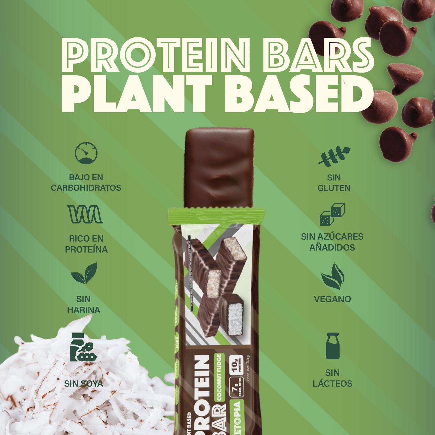 Ketopia Barras de Proteina keto 10 g de proteina Fudge Coconut - 12 Pack barritas de 55g c/u