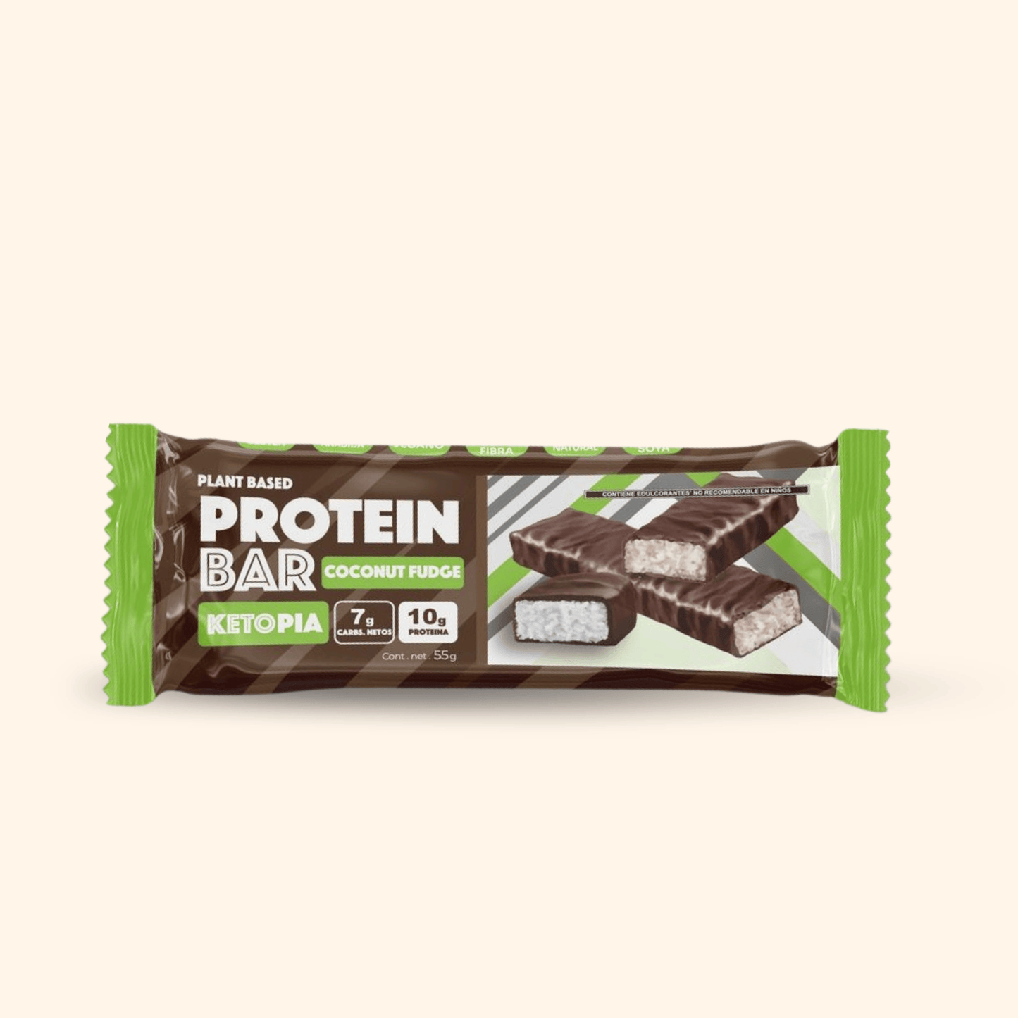 Ketopia Barras de Proteina keto 10 g de proteina Fudge Coconut - 12 Pack barritas de 55g c/u
