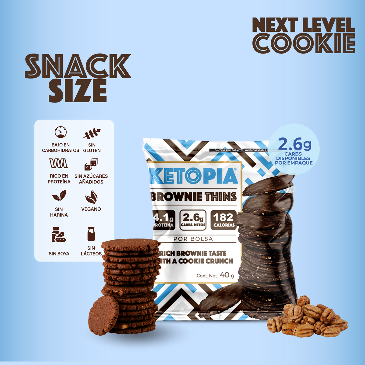 Ketopia Galletas Thins Keto Snack pack Brownie 40g