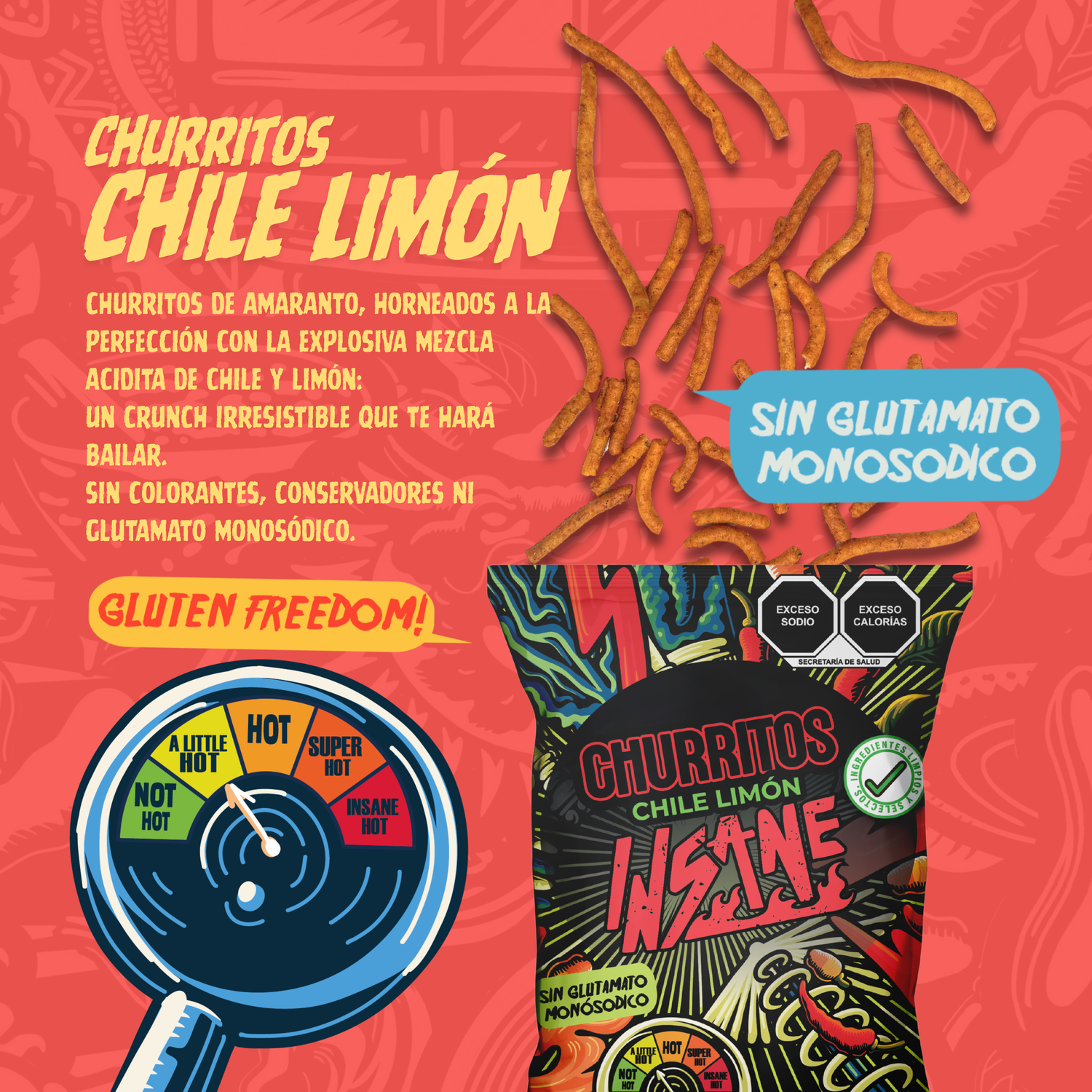 INSANE  CHURRITOS DE AMARANTO CHILE Y LIMÓN 55G - Frozen-Boutique