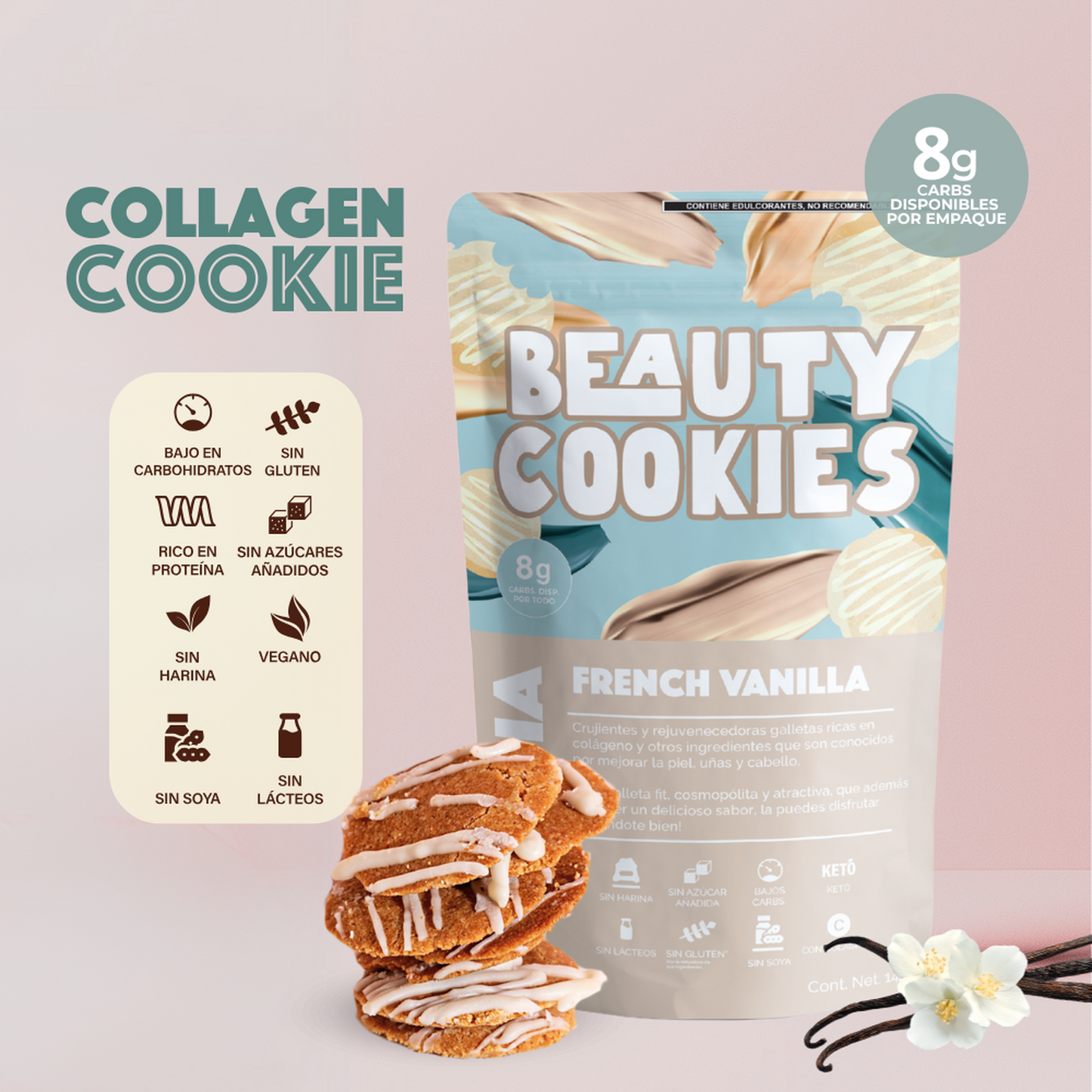 KETOPIA  Galletas con Colágeno Keto French Vanilla 140g - Frozen-Boutique