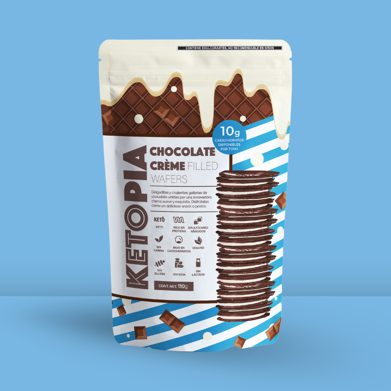 KETOPIA Galletas Sin Azúcar Keto Sandwich Chocolate Wafer 110g - Frozen-Boutique