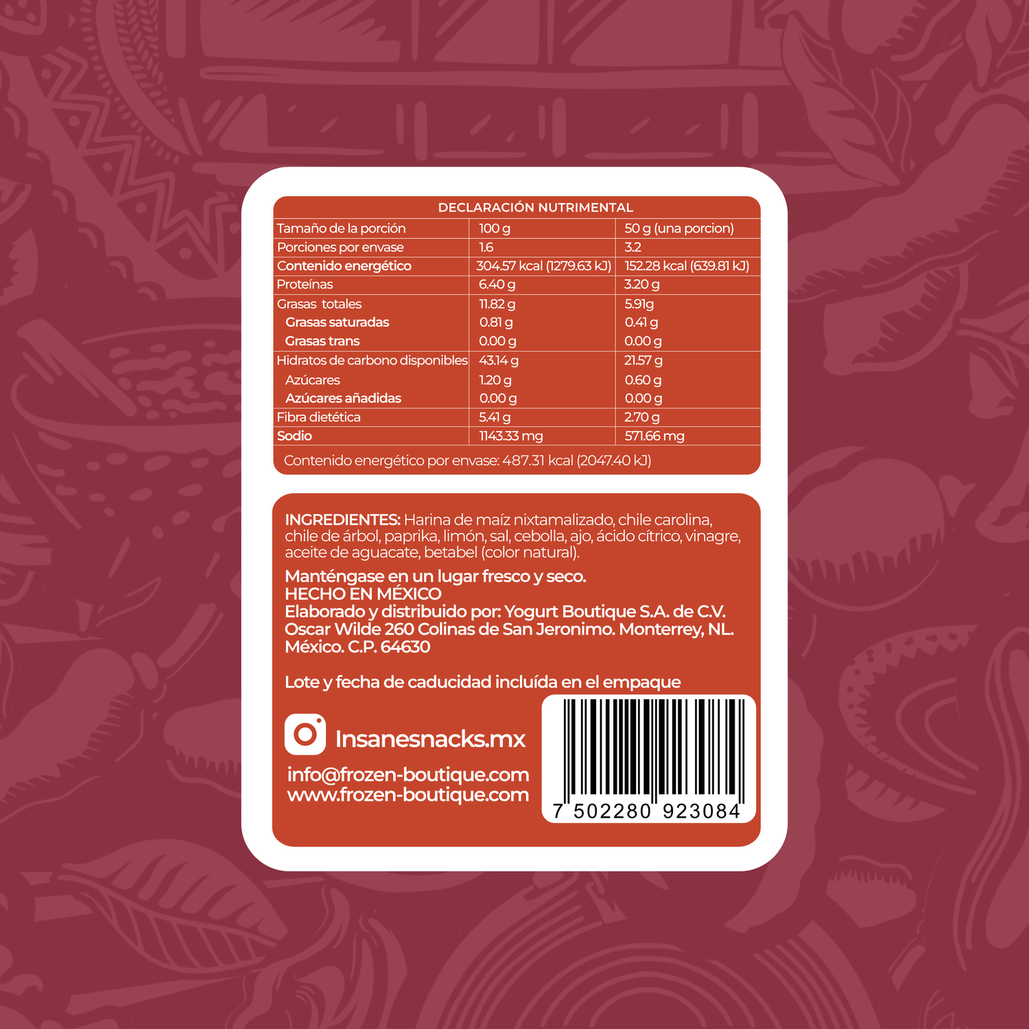 INSANE  Totopos De Maíz Horneado Chile Carolina 160g - Frozen-Boutique